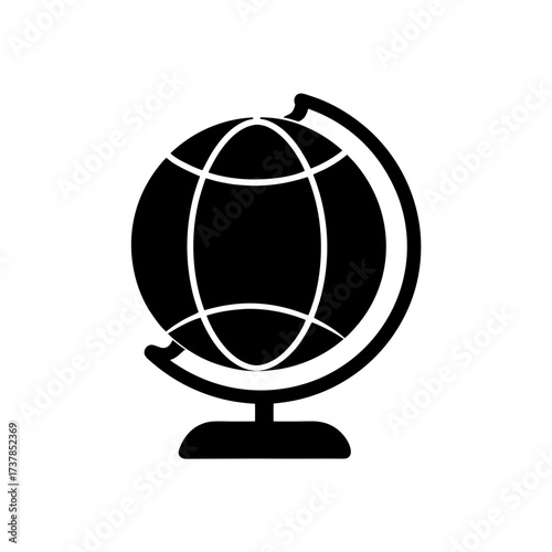 Black and white globe on a stand graphic on transparent background silhouette