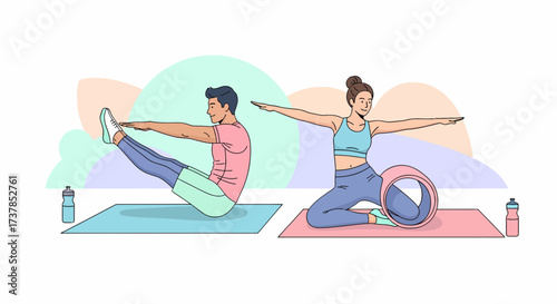 Couple Practicing Yoga Together For Mental Balance And Physical Fitness