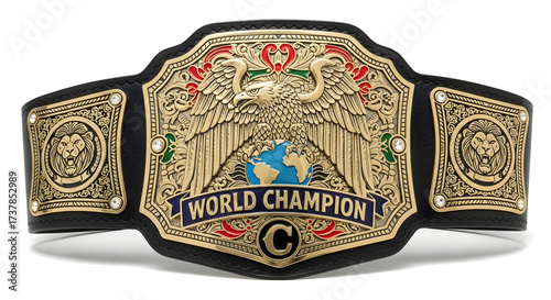 Stunning world champion belt with eagle and globe design symbolizes victory and achievement, perfect for sports, entertainment, or success themes
