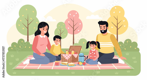 Happy Family Enjoying Picnic Outdoor In The Park Together