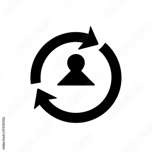 Person icon with circular arrow rotation on transparent background silhouette