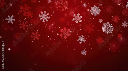 Red Winter Background with Falling Snowflakes