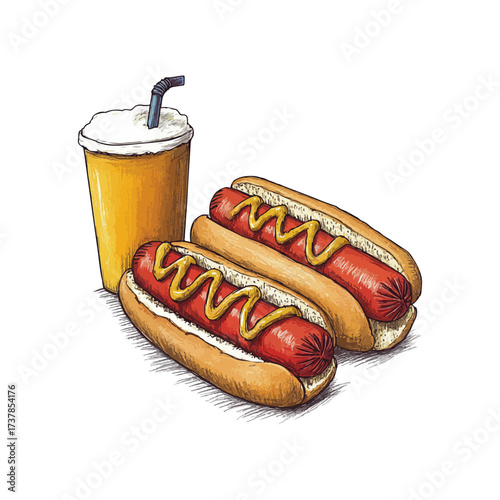 hotdog and softdrink hand drawn illustration