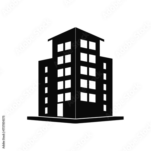 Illustration of a black office building on transparent background silhouette
