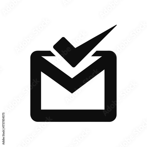 Black envelope with check mark illustration on transparent background silhouette