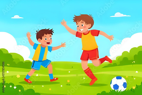 children playing football