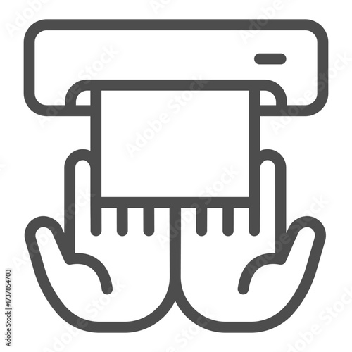 Napkin and two hands line icon, hygiene concept. Vector graphics. Clean hands sign on white background, outline style icon for mobile or web design.
