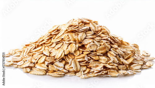 Oat Flakes Isolated On White Background Pile Of Rolled Oatflakes Close Up
