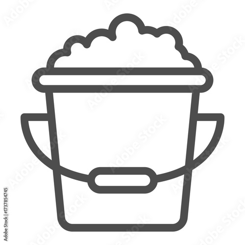 Soapy water bucket line icon, housework concept. Vector graphics. Bucket with handle and foam sign on white background, outline style icon for mobile or web design.
