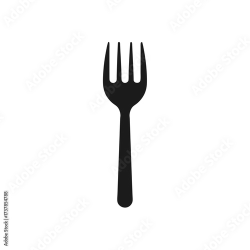 A simple black and white fork illustration on transparent background silhouette