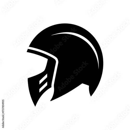 Illustration of a stylized black helmet on transparent background silhouette