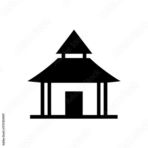 Simple black gazebo structure illustration on transparent background silhouette