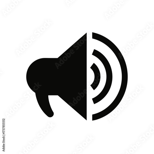Black megaphone icon with sound wave lines on transparent background silhouette