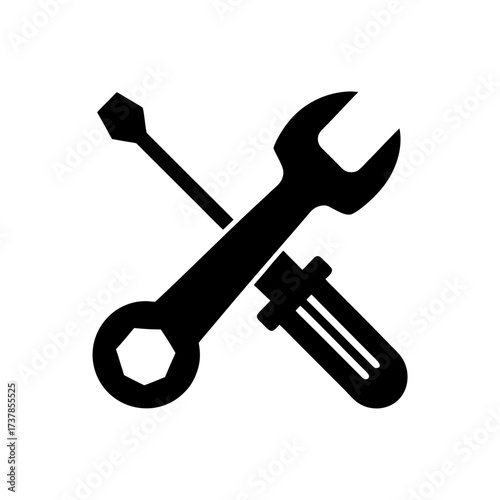 Screwdriver and wrench crossed in black on transparent background silhouette