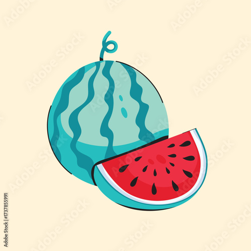 Rustic Watermelon Illustration in Hand Drawn Style on Beige