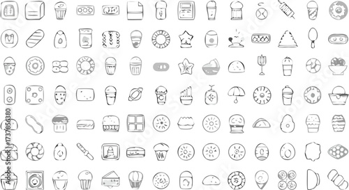 Illustration showcasing a variety of hand drawn food items including desserts drinks and other culinary treats