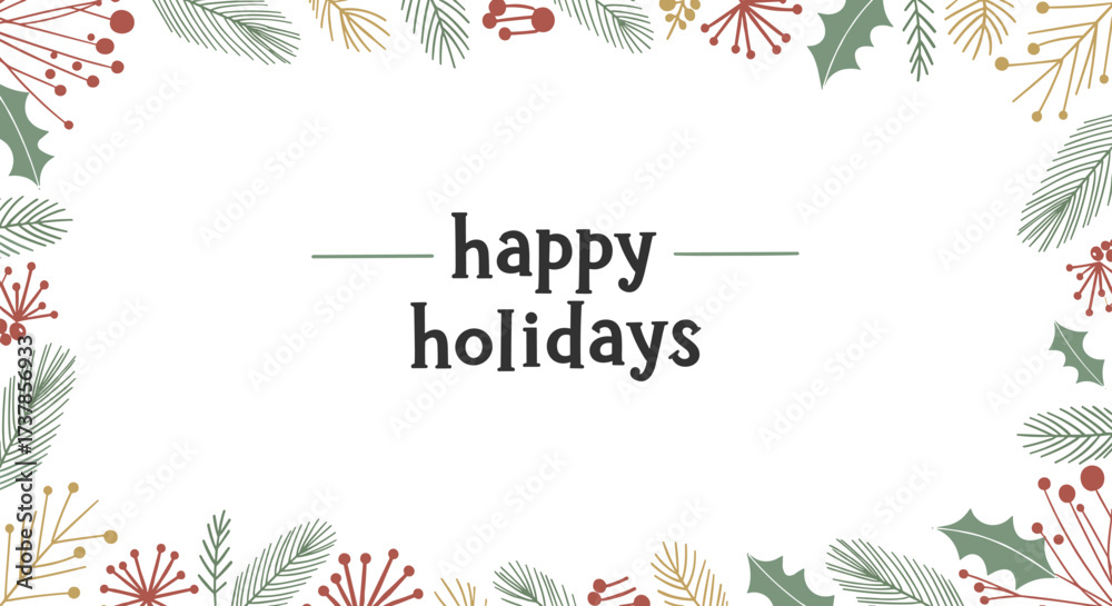 Obraz premium Happy Holidays Card: Greenery and Sprigs Frame