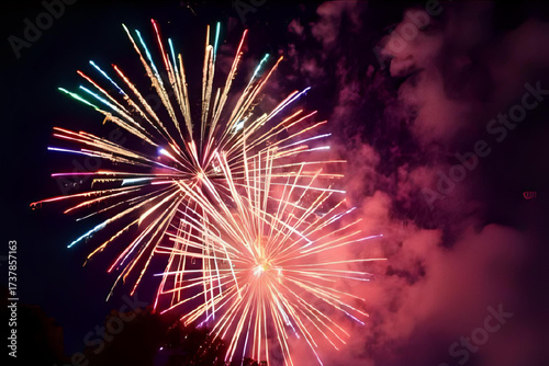 Colorful Diwali Fireworks Celebration Background – Festive Lights, Sparkles, and Night Sky for Festival of Lights
