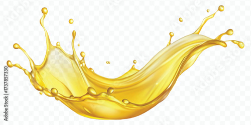 realistic fresh smooth liquid oil splash in mid air cut out and curve style isolated on transparent background