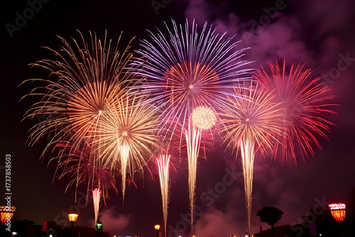 Colorful Diwali Fireworks Celebration Background – Festive Lights, Sparkles, and Night Sky for Festival of Lights