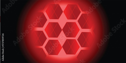 Abstract dark hexagon pattern on red and black color background technology style. Modern futuristic honeycomb concept. You can use for cover template, poster.