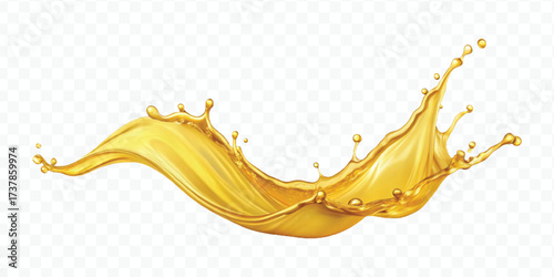 realistic fresh smooth liquid oil splash in mid air cut out and curve style isolated on transparent background