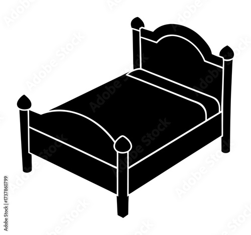 Vector art of black silhouette of a bed with headboard and footboard