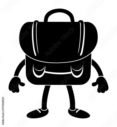 Vector art of cartoon black briefcase with arms and legs