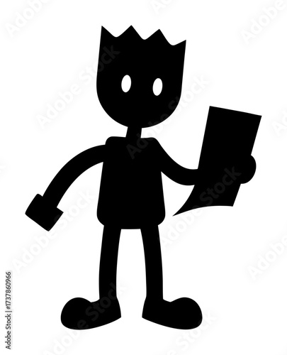 Vector art of black silhouette of a king character holding a paper