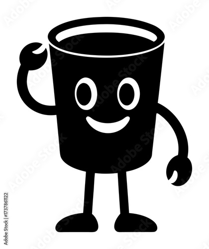 Vector art of happy cartoon cup character waving