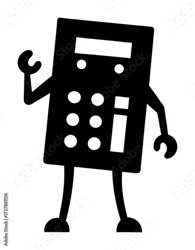 Vector art of anthropomorphic calculator character waving hello