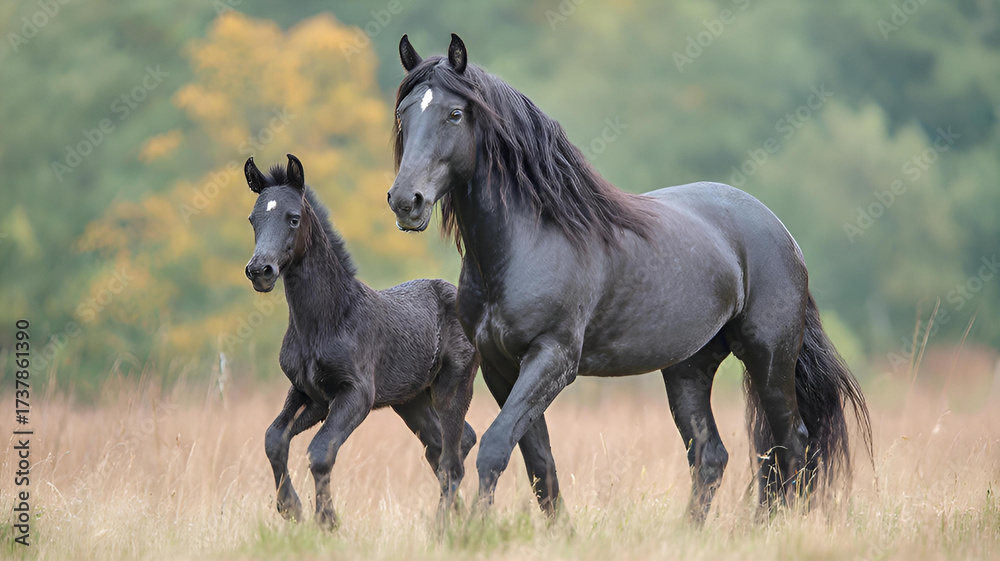 Fototapeta premium black and white horse running