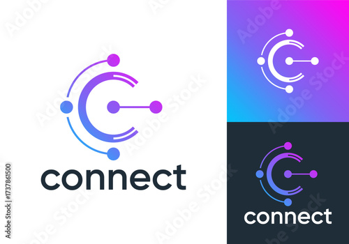 circle letter C global connect logo. network signal technology connectivity symbol icon vector design	
