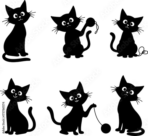 Playful and Cute Black Kitten Silhouette Collection