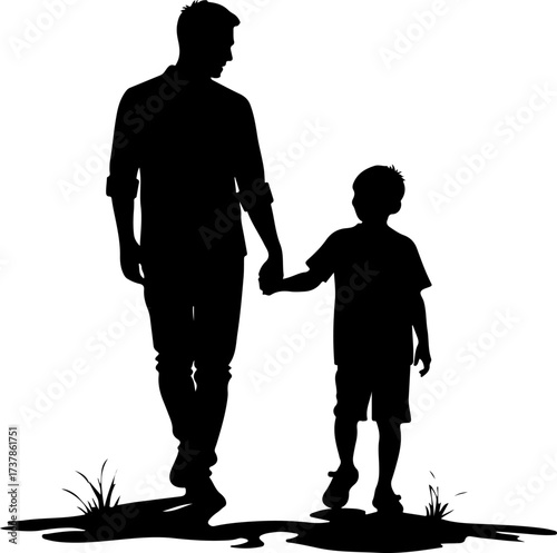 Father and Daughter Holding Hands Walking Silhouette