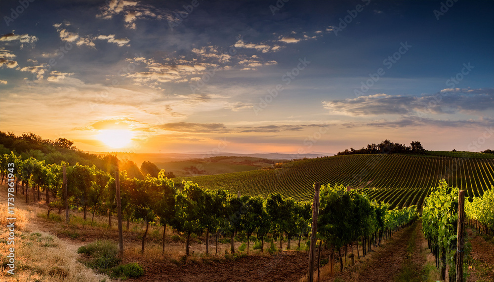 Fototapeta premium Vineyard In The Sunset Beautiful