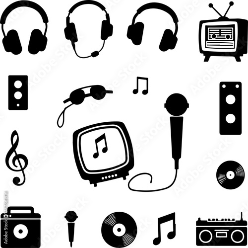 Retro and Modern Audio Music Equipment Silhouettes