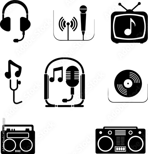 Retro and Modern Audio Music Equipment Silhouettes