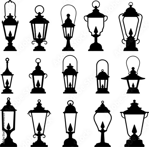 Vintage Arabian and Kerosene Lantern Silhouette Bundle