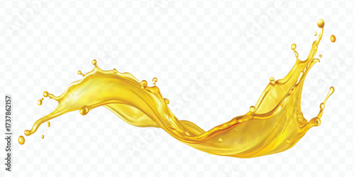 realistic fresh smooth liquid oil splash in mid air cut out and curve style isolated on transparent background