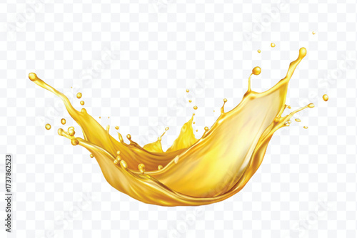realistic fresh smooth liquid oil splash in mid air cut out and curve style isolated on transparent background