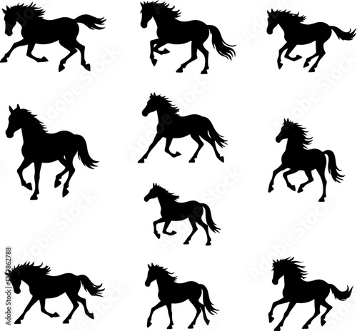 Dynamic Galloping Horse Silhouettes Bundle