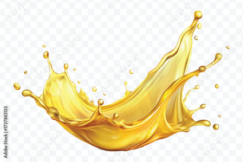 realistic fresh smooth liquid oil splash in mid air cut out and curve style isolated on transparent background