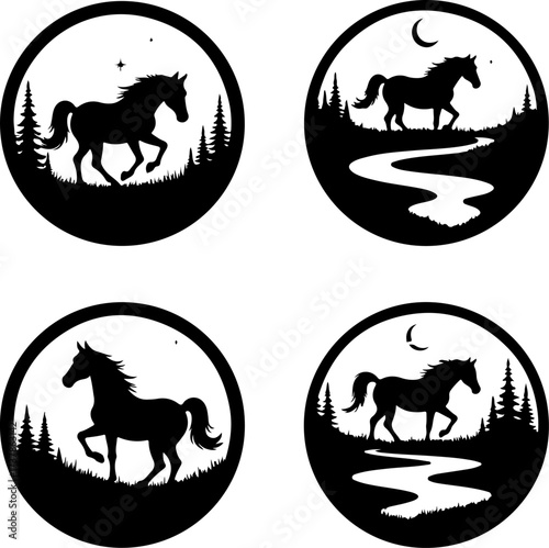 Galloping and Trotting Horse Silhouette Set