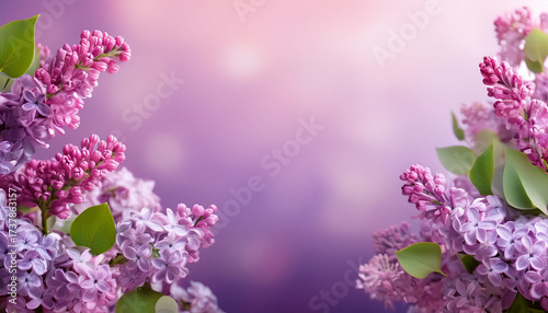 Lilac Floral Border In Shades Of Purple And Pink Frames A Soft Gradient Background The Flowers And Lush Green Leaves Create An Elegant And Serene Composition For