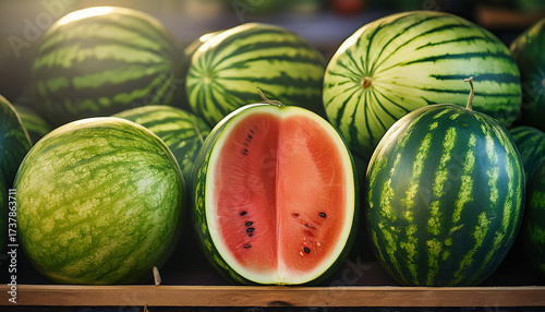 Fresh Watermelon On Display Perfect For Summer Festivities And Healthy Treats