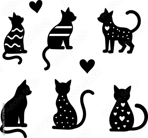 Cute Black Cat and Heart Decorative Silhouettes