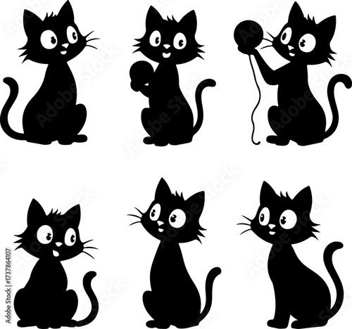 Cute Black Cat and Heart Decorative Silhouettes