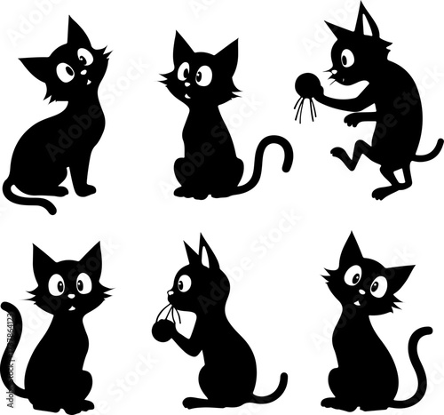 Cute Black Cat and Heart Decorative Silhouettes