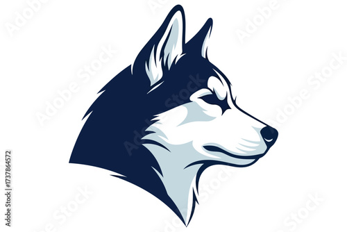 Vector art of a majestic husky head in profile, showcasing its distinctive blue and white fur, a symbol of loyalty, strength, and the spirit of the north
